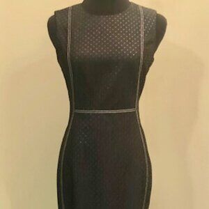 Calvin Klein Textured Dark Blue Denim Crew Neck Sheath Dress Empire Waist Size 4